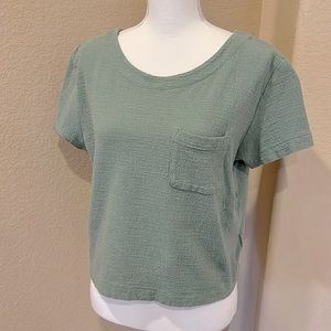 GAP Sage Green Textured Cropped Short Sleeve Top with Pocket